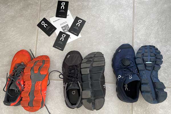Left:Trail Running (500+ miles), Middle: Road Running (300+), Right: Brandy New Trail Running Shoes